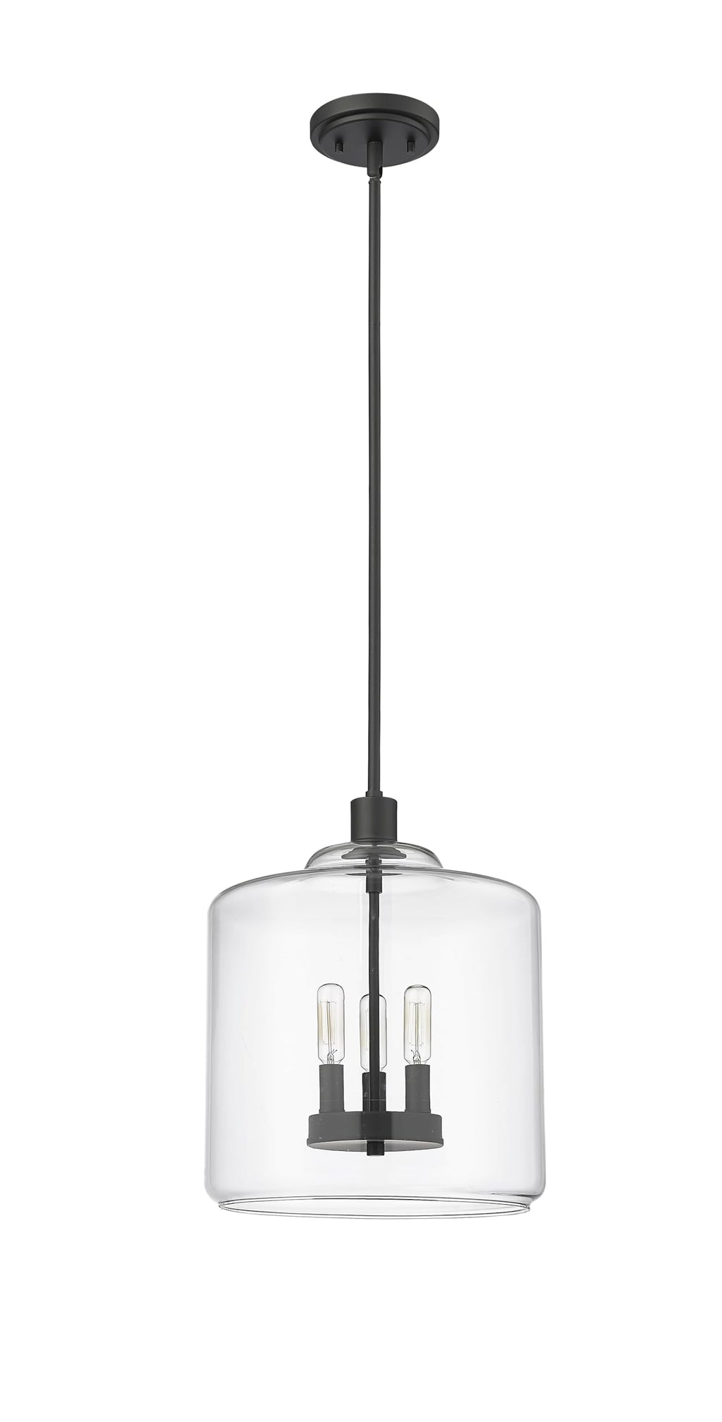 ML Lighting | Asheville Collection | 46933-MB | Metal 3-Light Pendant in Matte Black with Clear Glass Shade | Adjustable 3-Section Stem Design | Modern Design with an Heirloom Quality