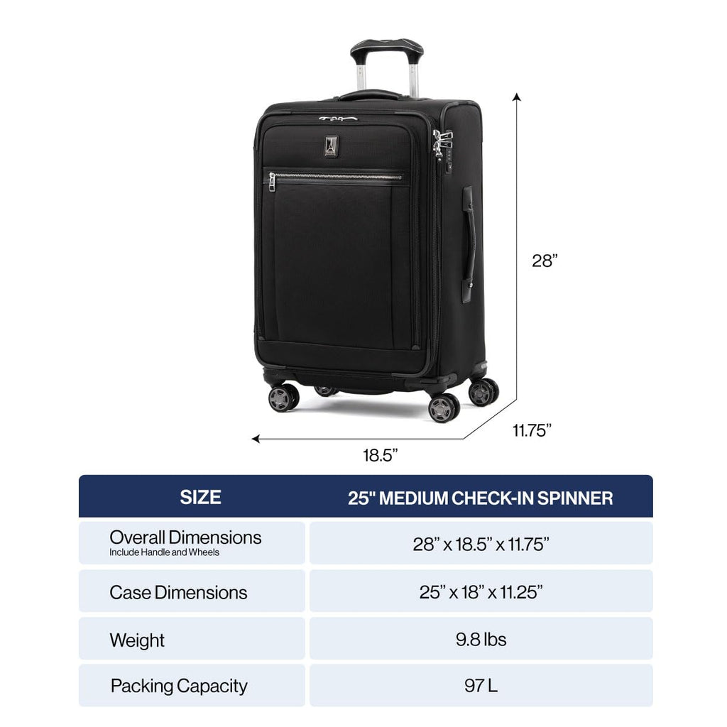 Travelpro Platinum Elite Softside Expandable Checked Luggage, 8 Wheel Spinner Suitcase, TSA Lock, Men and Women, Bordeaux Red, Checked Medium 25-Inch