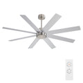 WINGBO 60" Large DC Ceiling Fans without Lights, 3 Downrods, 8 Plywood Blades, 6-Speeds Reversible DC Motor, Indoor Ceiling Fan No Lights for Bedroom Living Room Patio, Brushed Nickel and Silver