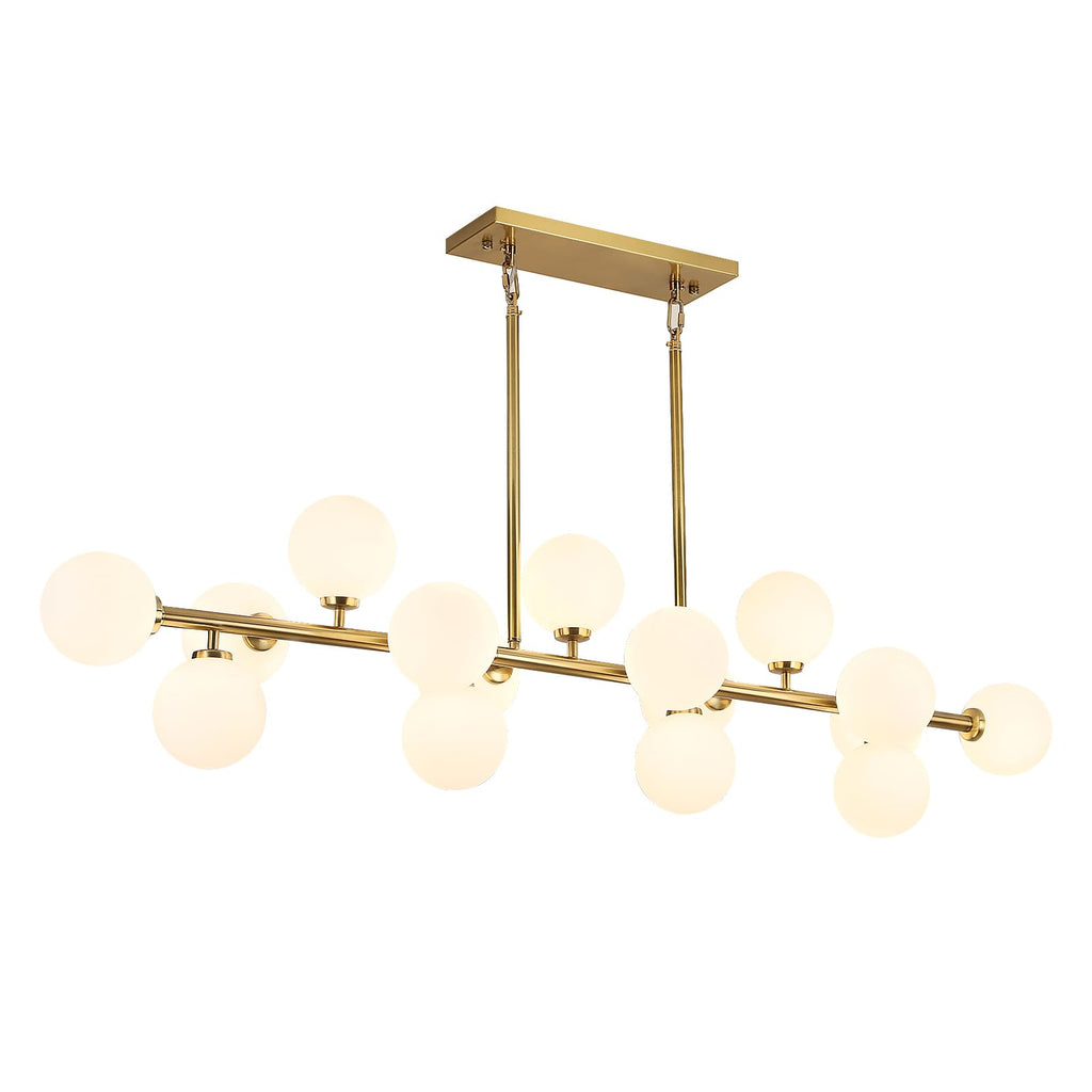 APLampara Mid Century Modern Chandelier 55in Linear Chandeliers 16-Light Brass Gold Pendant Lighting Fixture for Dining Room, Kitchen Island