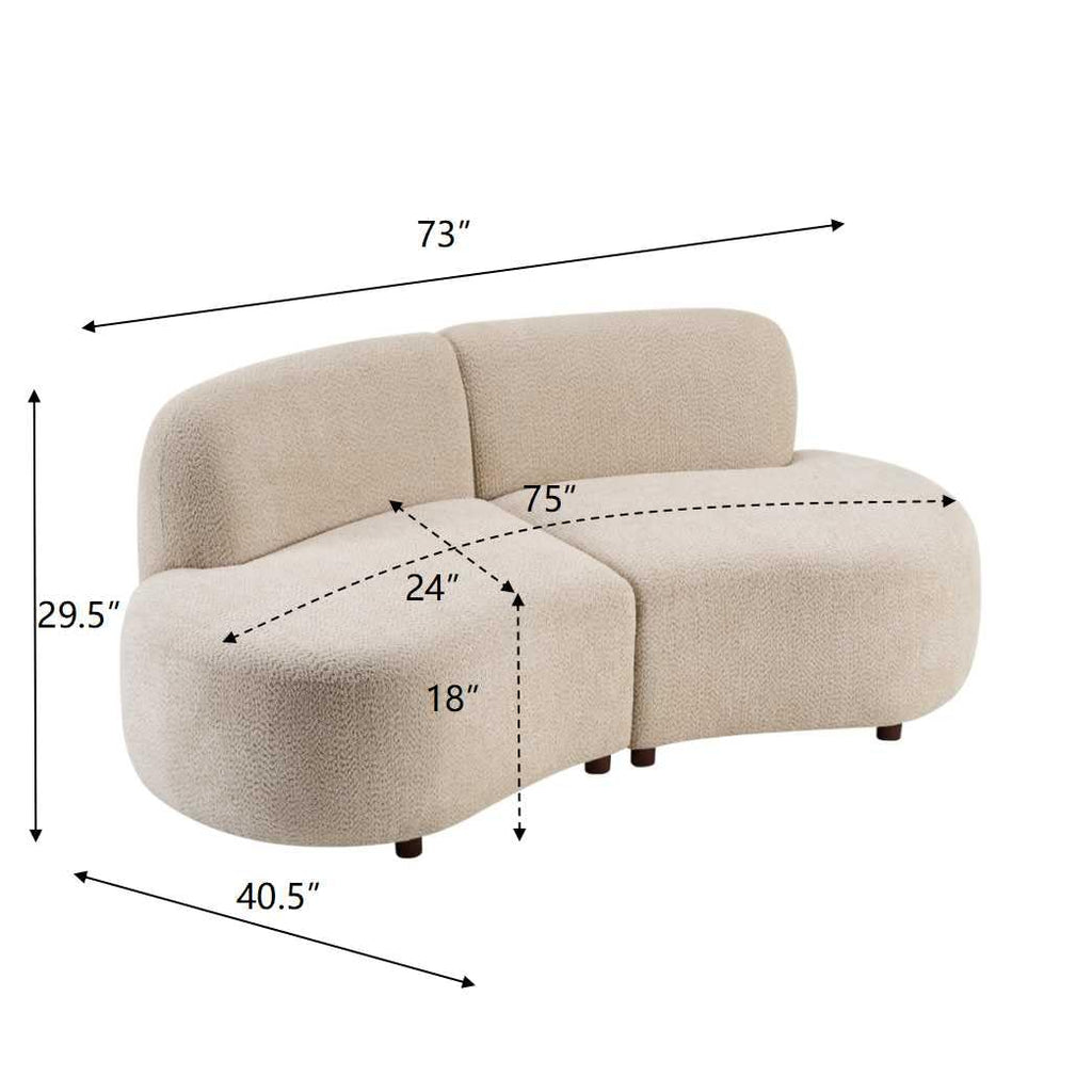 Merax 73" Curved Cloud Loveseat, Boucle Upholstered 2 Seater Sectional Sofa with Wooden Frame, Modern Curved Cloud Couch for Living Room, Cozy Leisure Couches, Easy Assembly, Beige