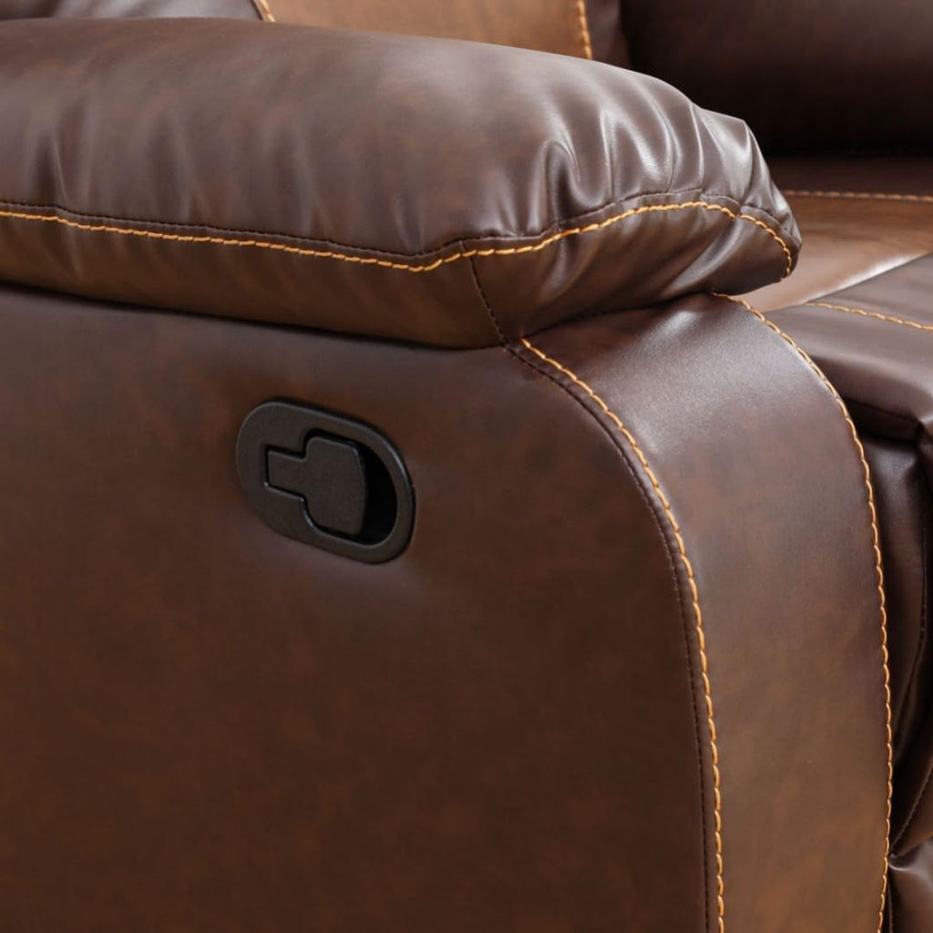 UOCFYK Manual Breathing Leather Recliner Sofa, Leather Recliner Couch, Comfortable Wide Lazy Leather Sofa for Living Room (Brown, 3-Piece)