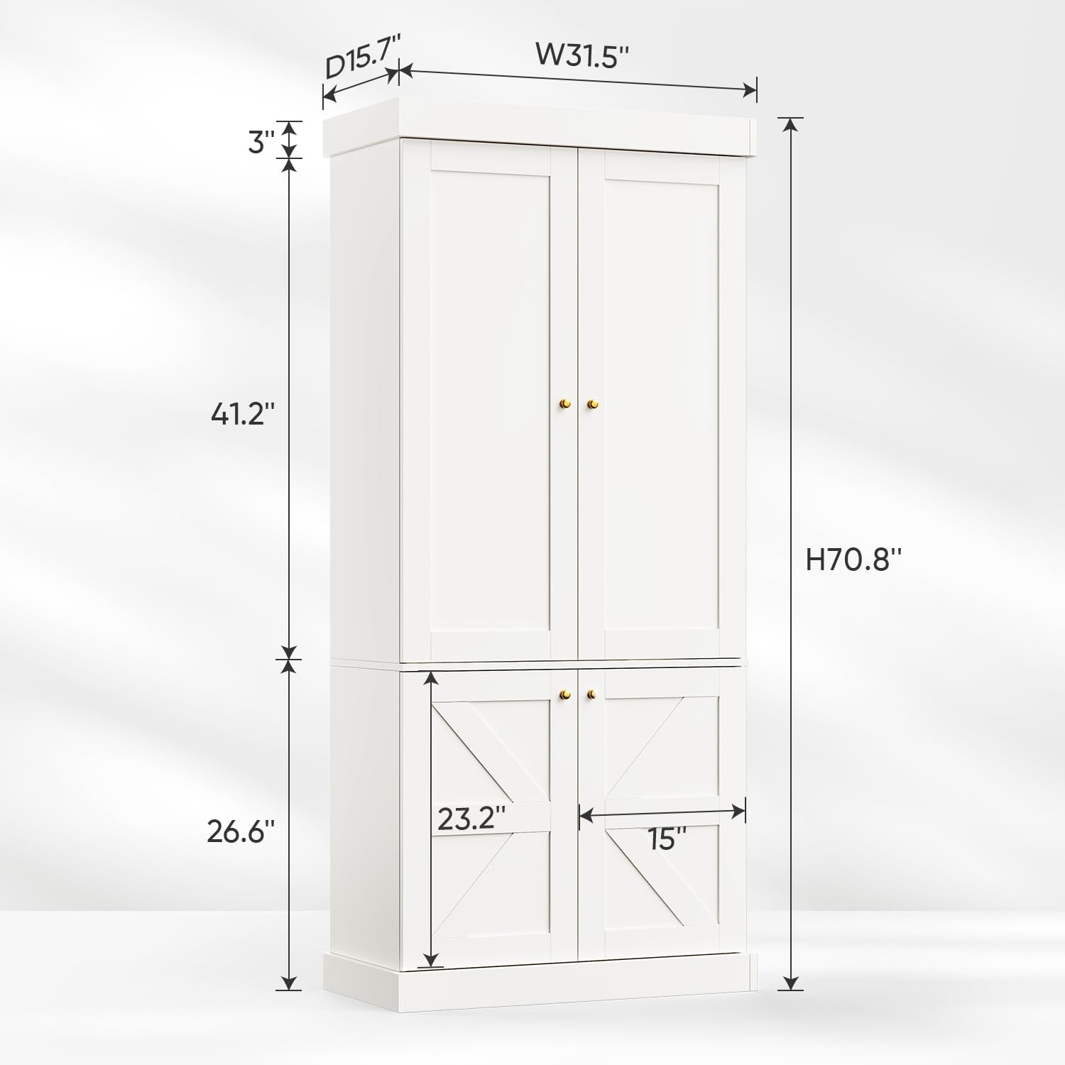 ivaniti 70.8" Tall Farmhouse Kitchen Pantry Cabinet with Doors, Modular Storage Cabinet with 4-Tier Adjustable Shelves, White, Wooden Hutch for Kitchen, Living Room, Set of 4