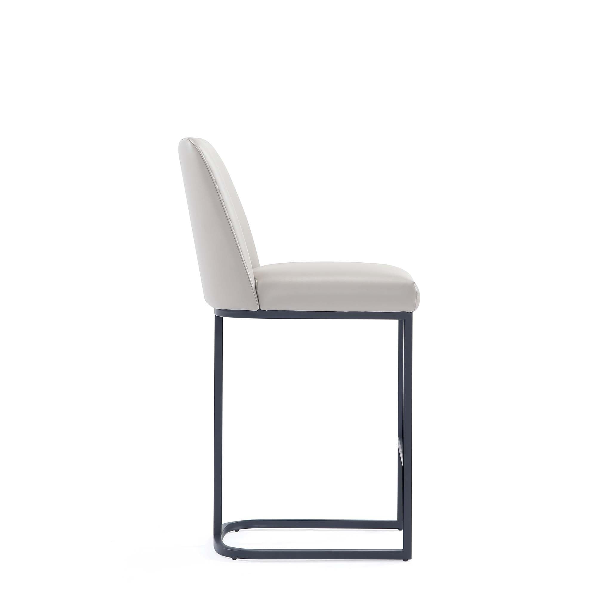 Manhattan Comfort Serena Modern Leatherette Upholstered Counter Stool | Sturdy Metal Frame with Matte Black Finish | High-Density Foam Padding | Elegant Design for Bar and Kitchen, Light Grey