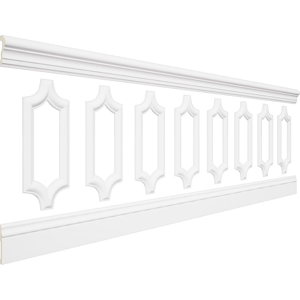 WPKUSC041P032 94 1/2"L (Adjustable 32"H to 36"H) Ashford Scalloped Panel Traditional Wainscot Paneling Kit