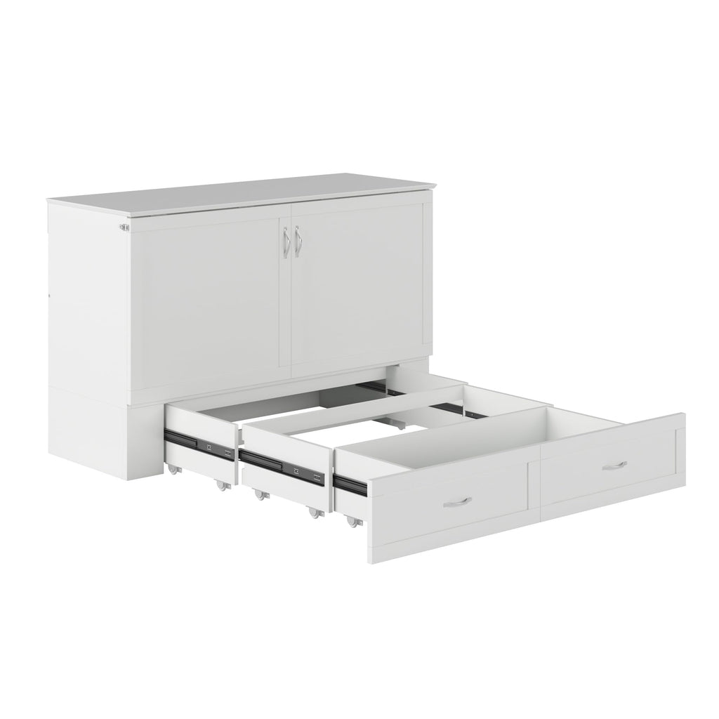 AFI Hamilton Queen Murphy Bed Chest with Mattress, Storage, and Built-in Charger in White