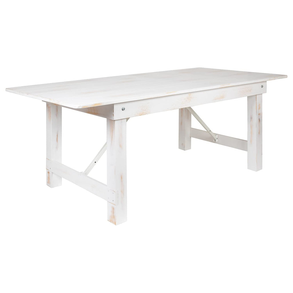 Flash Furniture HERCULES Series 7' x 40" Antique Rustic White Folding Farm Table and Four Bench Set