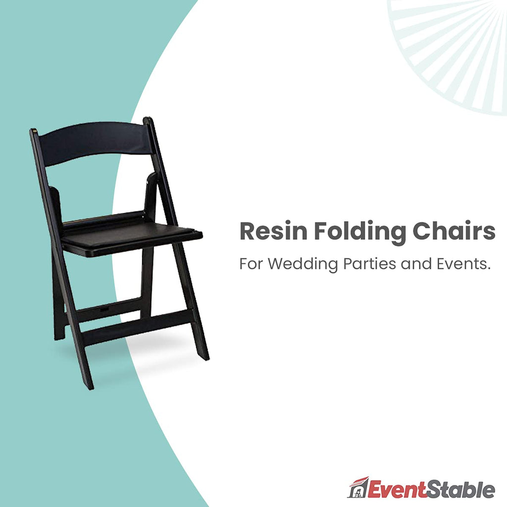 EventStable Titan Series 200 Resin Folding Chairs with 8 Dollies and 8 Straps Bundle - Black Indoor/Outdoor Lightweight Folding Chair - Padded Folding Chair for Weddings Parties Events