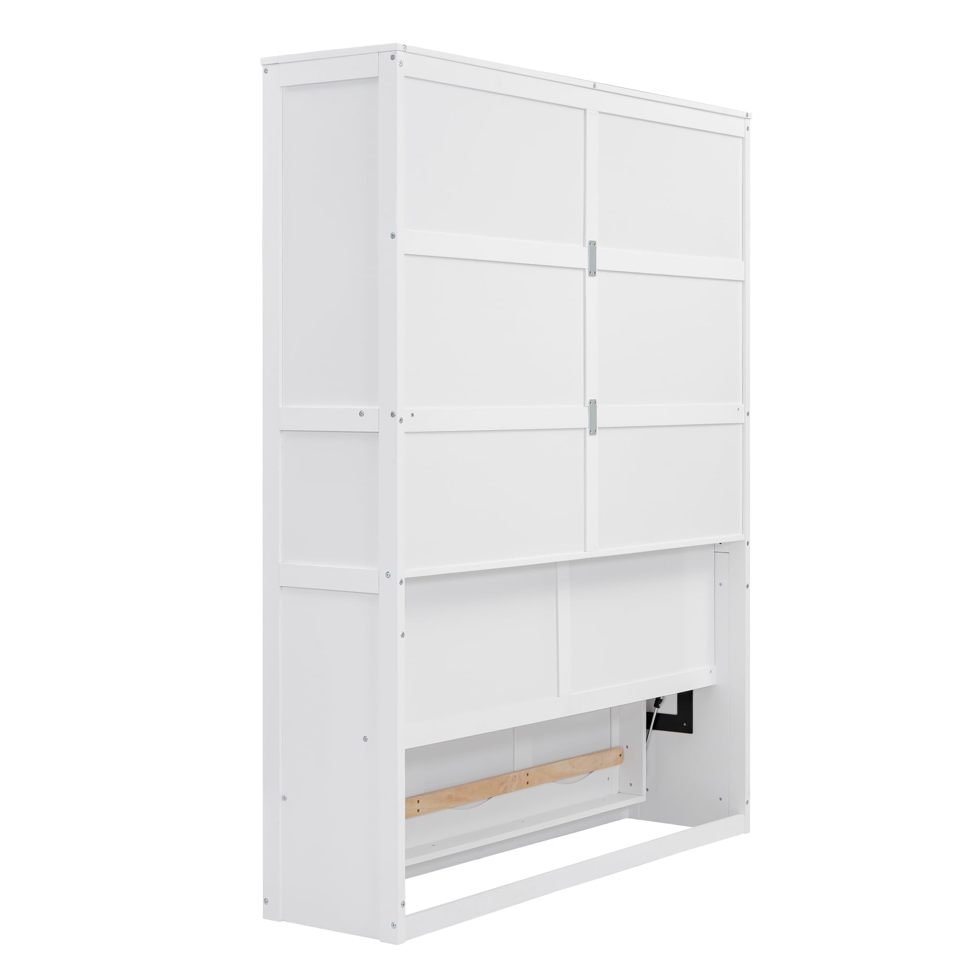 Jintop Queen Size Murphy Bed Wall Beds with Storage Shelves,Hide Away Bed Frame Easily Folds into Wood Cabinet,W/Mattress Holder,for Small Space,Guest Room,Apartment,White