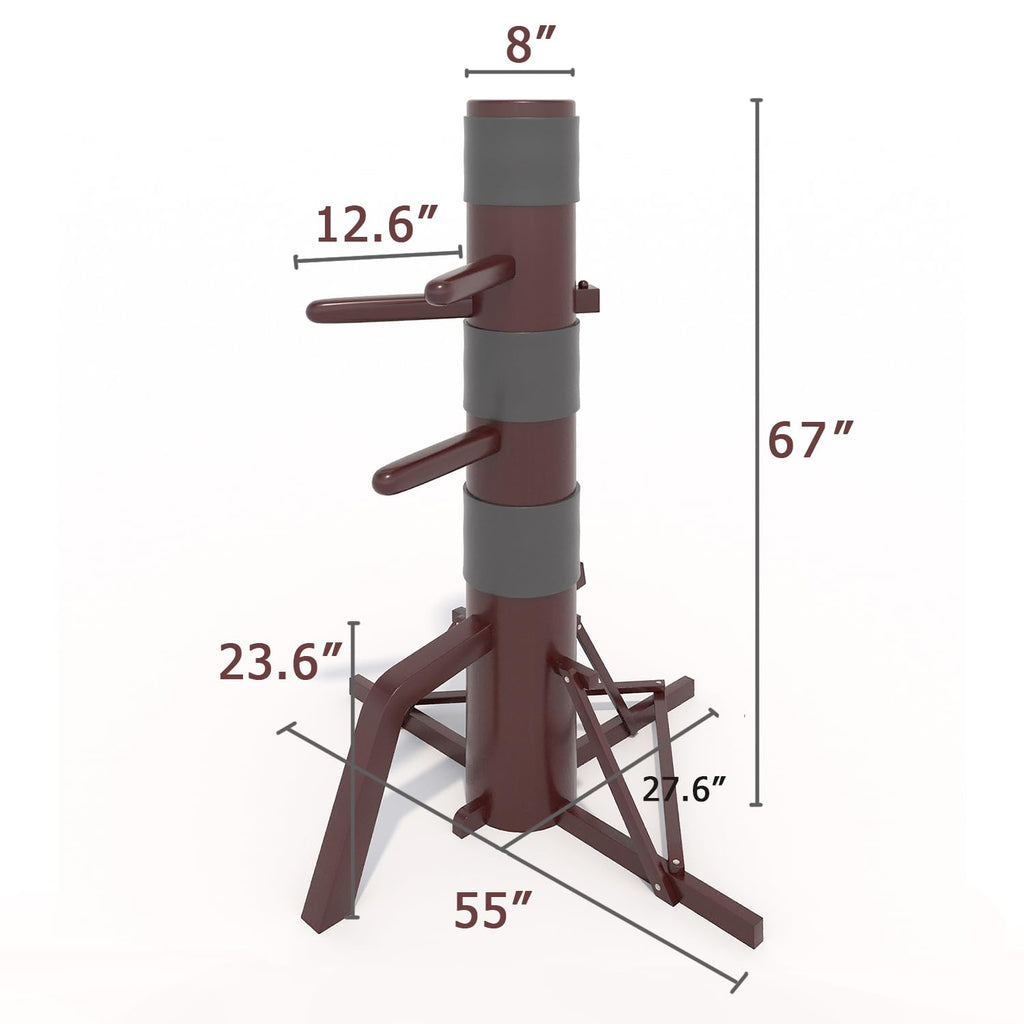 MR Wing Chun Dummy, Wooden Mook Yan Jong, IP Man Training Target with Tripod Base, Adjustable Height Mook Yan Jong Training with 3 Striking Pad, Martial Arts Traditional Kung Fu Training Dummy