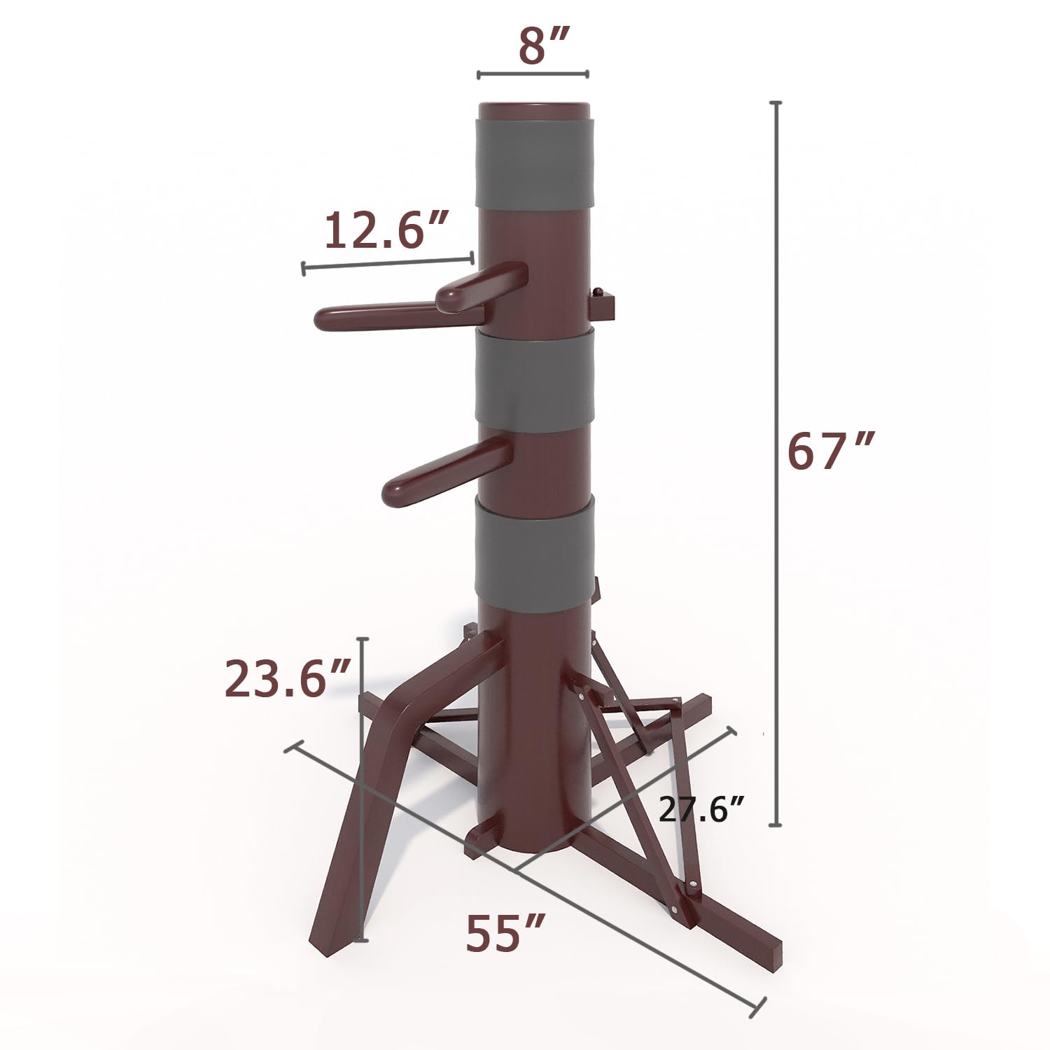 MR Wing Chun Dummy, Wooden Mook Yan Jong, IP Man Training Target with Tripod Base, Adjustable Height Mook Yan Jong Training with 3 Striking Pad, Martial Arts Traditional Kung Fu Training Dummy