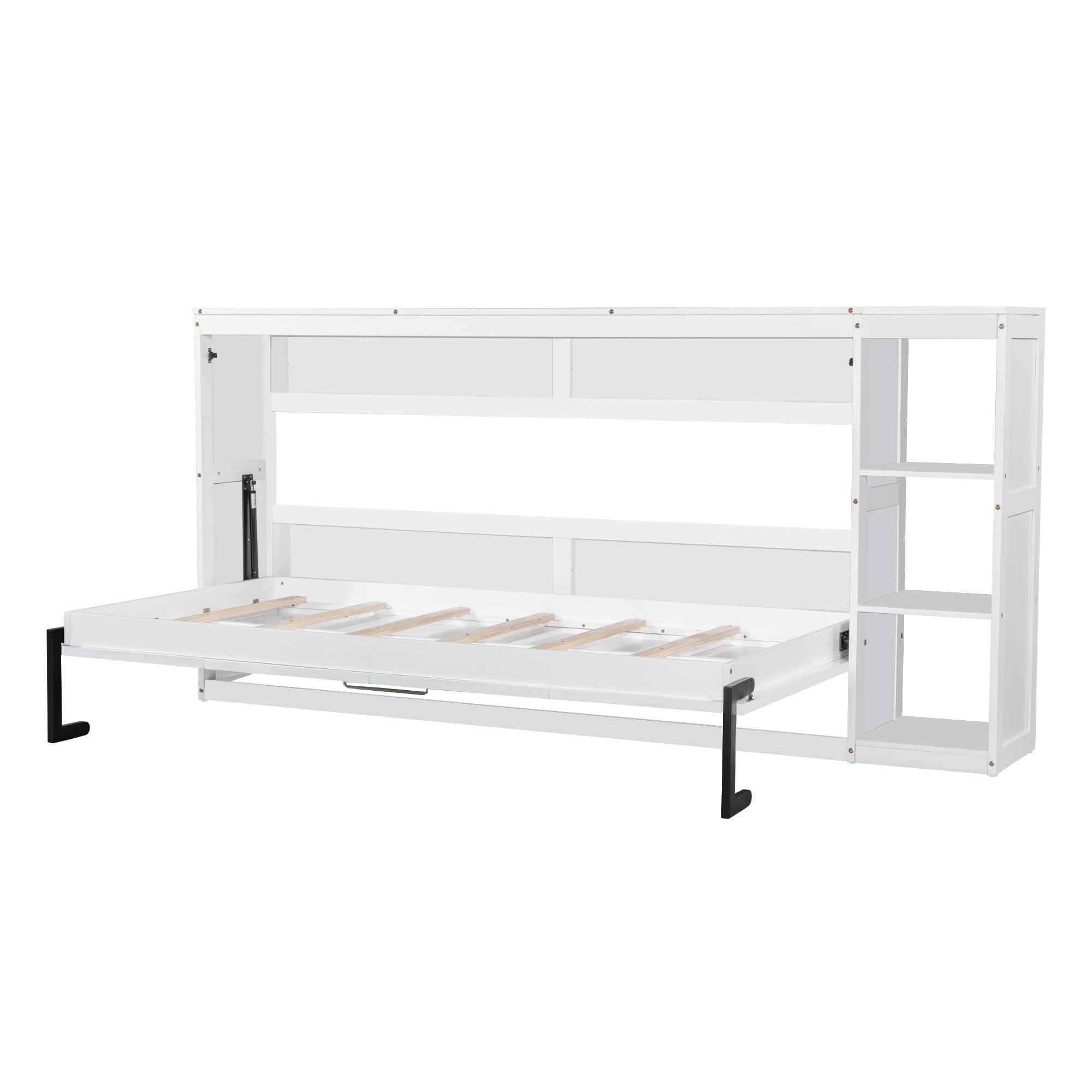 GDFStudio Boden Twin Size Murphy Bed, 4 Storage Shelves, Ample Storage Space, Organized as Cabinet, Saving Space Design, Twin Size Murphy Bed with Bookshelf, Perfect for Small Apartment, White