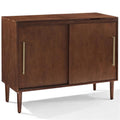 BOWERY HILL Mid-Century Media Console Table, 44 in x 18 in x 34.25 in, MDF/Birch Veneer, Mahogany Finish, Gold Metal Hardware, Hinged Top, Vinyl Record Storage, Sliding Doors, Living Room Turntable
