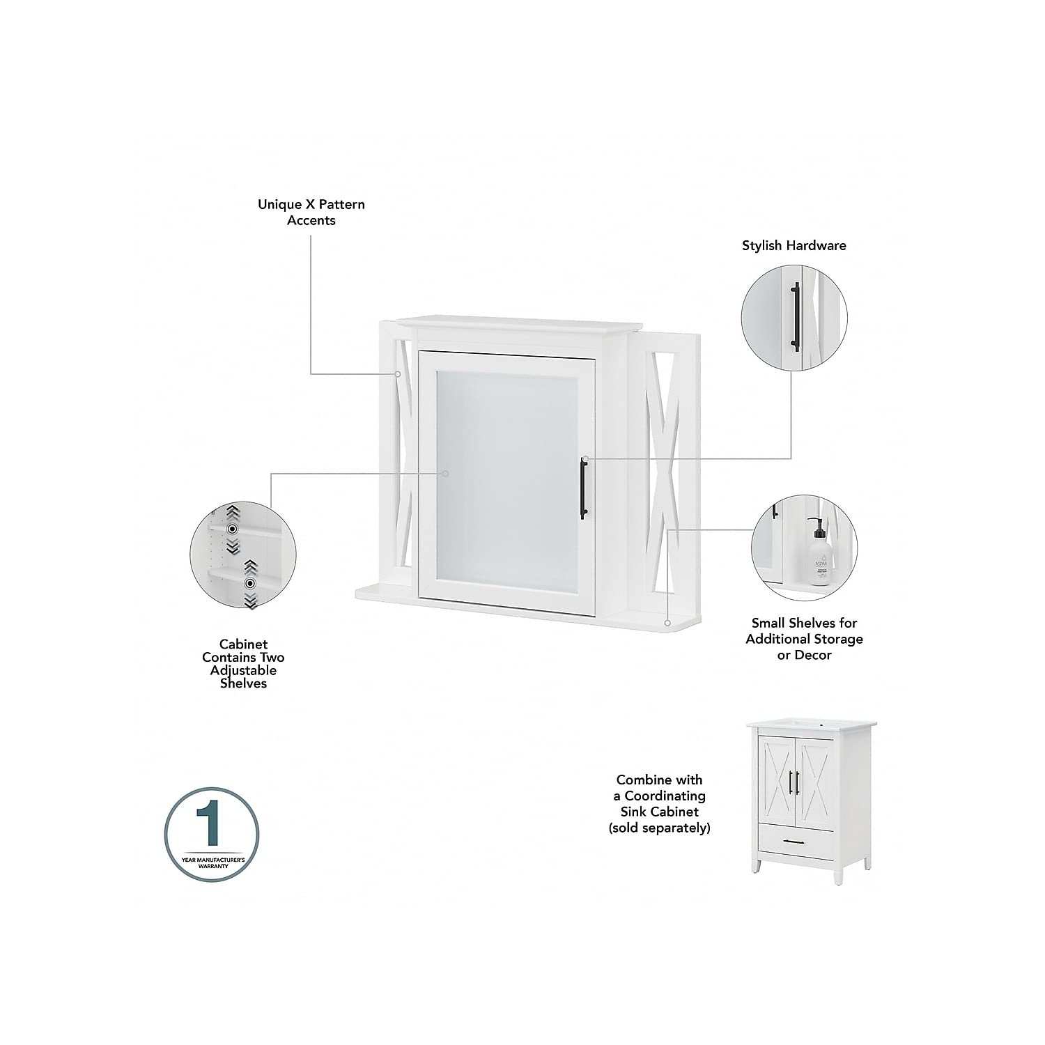 Bush Home Key West 48W Double Vanity Set with Sinks, Medicine Cabinets and Linen Tower in White Ash
