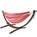 Vivere Double Cotton Hammock with Solid Pine Arc Stand - 450 lb Capacity, Durable FSC Wood Frame, Comfortable 87 Bed, Includes Hardware & User Guide (Mimosa)