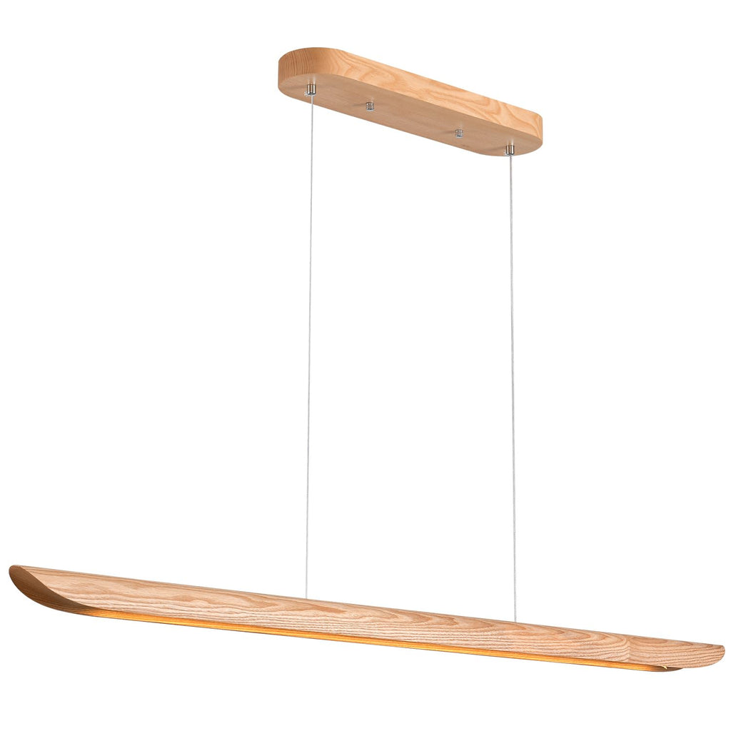 55" Wood Linear Pendant Light, Dimmable Kitchen Island Light with Remote, 40W LED Island Lights for Kitchen, Adjustable Linear Chandelier for Dinning Room Light Fixture, Bar, Pool Table Light Natural