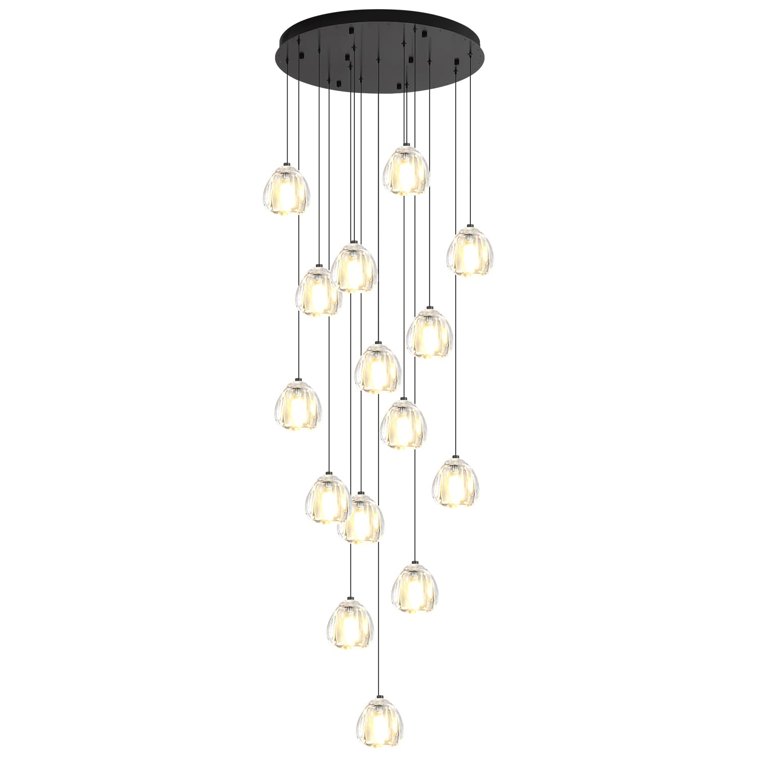 ABTTOI 16-Lights High Ceiling Chandelier H130 Modern Chandeliers LED High Ceiling Pendant Light Bubble Crystal Chandelier for Foyer Hallway Stairwell Black Adjustable Long Lights Fixture