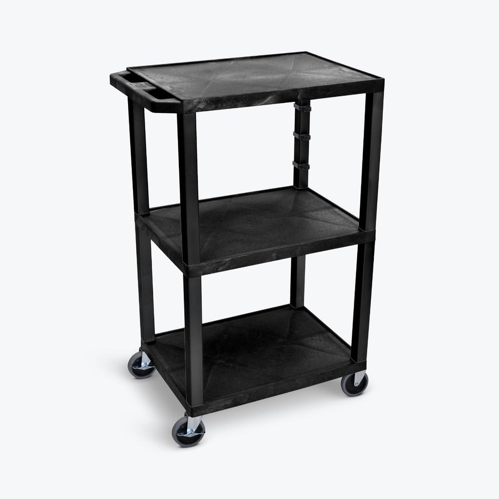 Luxor UCPL1 42"H 3-Shelf Utility Cart - Black