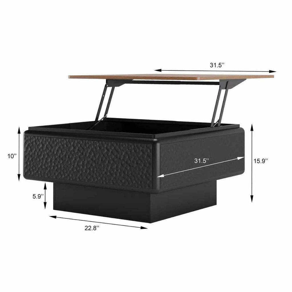 KEIKI 31" Lift-Top Coffee Table with Hidden Storage, Adjustable Height Square Coffee Table, Modern Wood Farmhouse Coffee Table for Living Room, Space-Saving, Black
