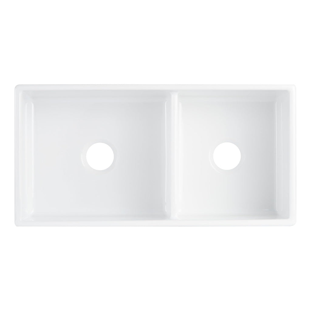 Signature Hardware 953910-36D Rowena 36" Farmhouse 60/40 Double Basin Fireclay Kitchen Sink - White