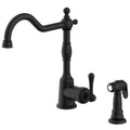 Gerber Opulence Black Kitchen Faucet with Side Spray - Farmhouse Style, Single Handle, Heavy-Duty Brass Construction, 2-Hole Installation in Satin Black, D401157BS