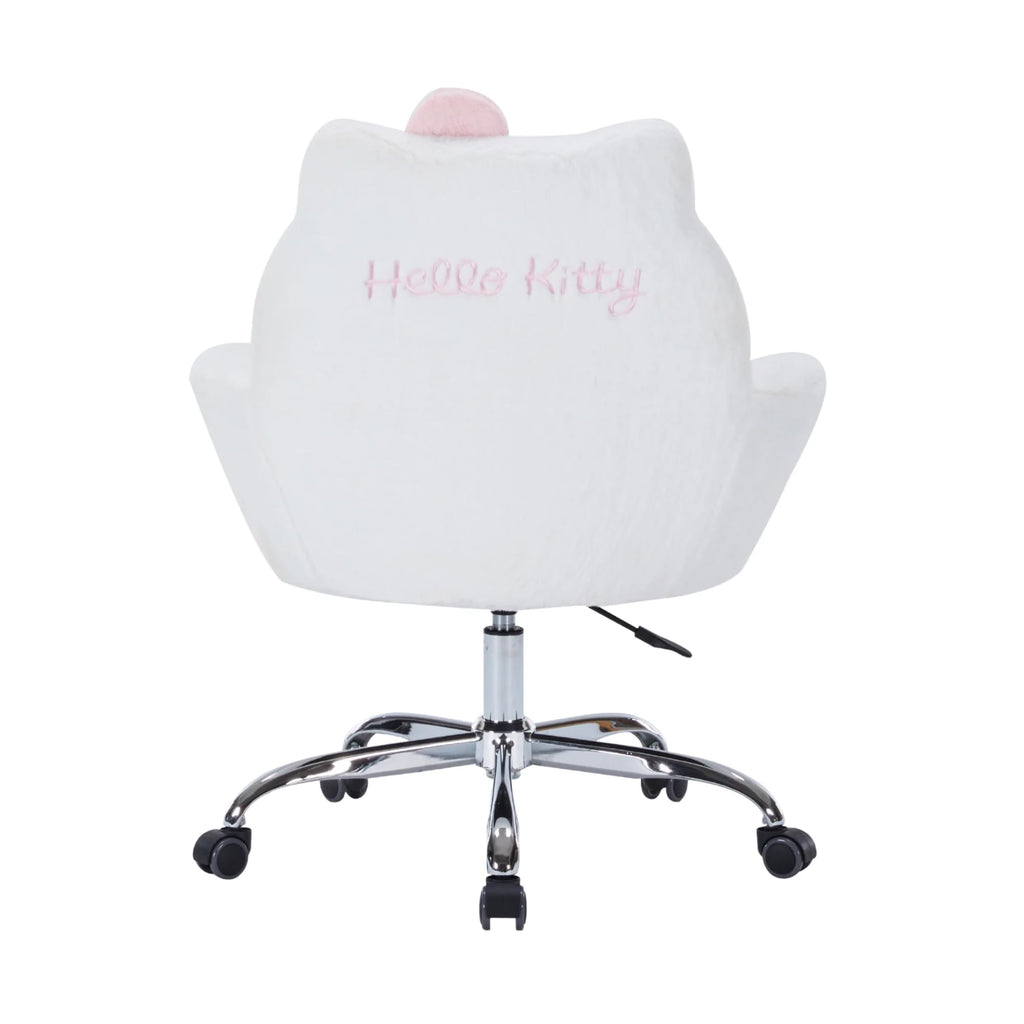 Impressions Vanity Hello Kitty Cozy Swivel Vanity Chair for Makeup Desk, Hello Kitty Figural Details Rolling Chair with Wheels, Adjustable Height, 360 Degree Swing, Comfy Foam Padded Seat and Backrest