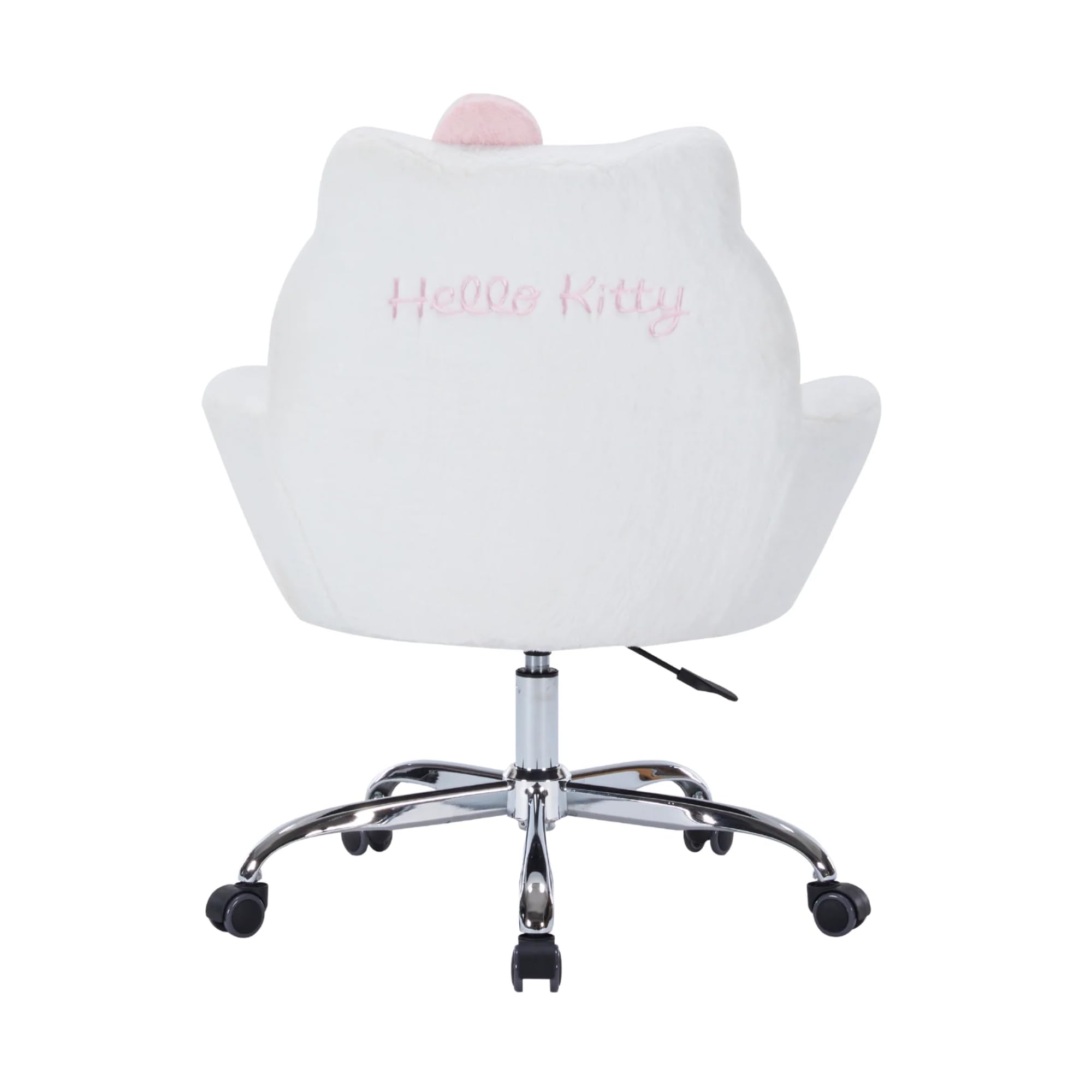 Impressions Vanity Hello Kitty Cozy Swivel Vanity Chair for Makeup Desk, Hello Kitty Figural Details Rolling Chair with Wheels, Adjustable Height, 360 Degree Swing, Comfy Foam Padded Seat and Backrest