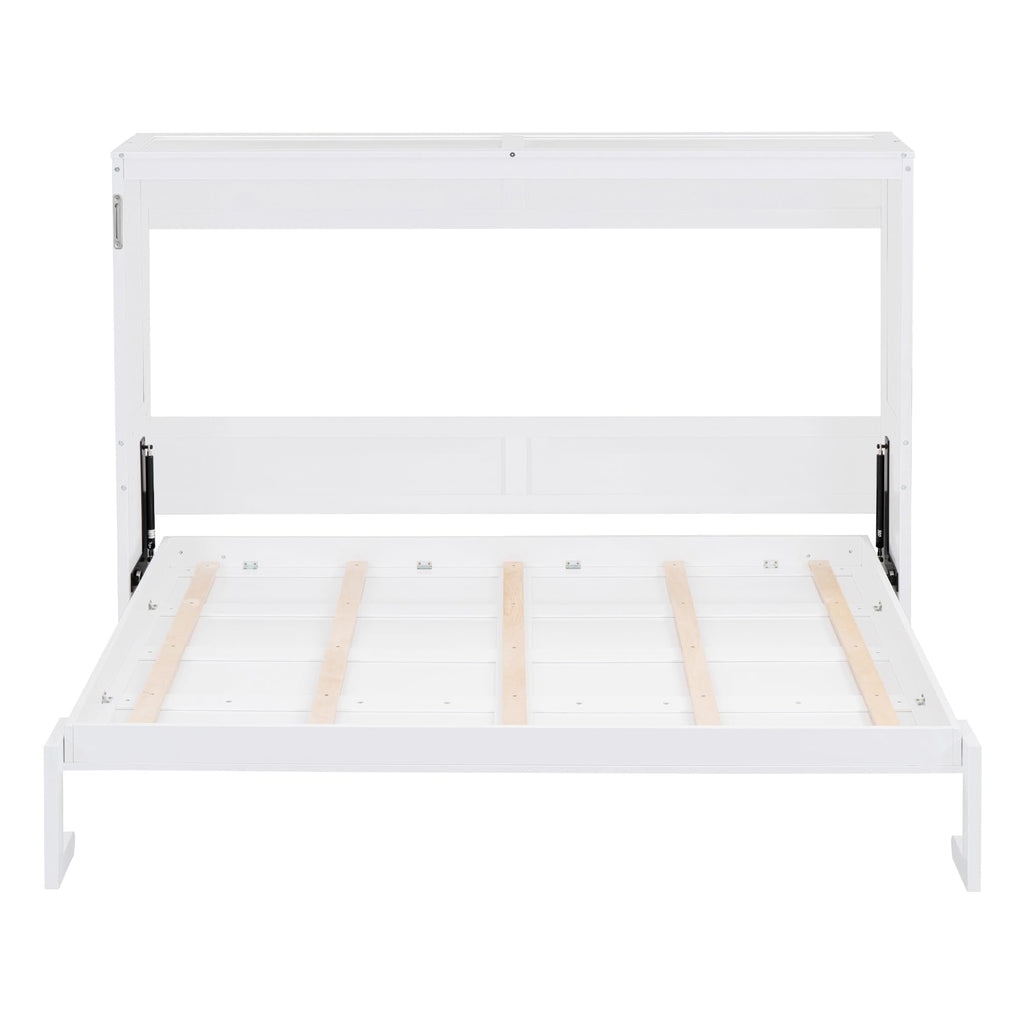 Merax Modern Farmhouse Solid Wood Murphy Bed Chest/Space Saving/Wood Slat Support/Queen,White