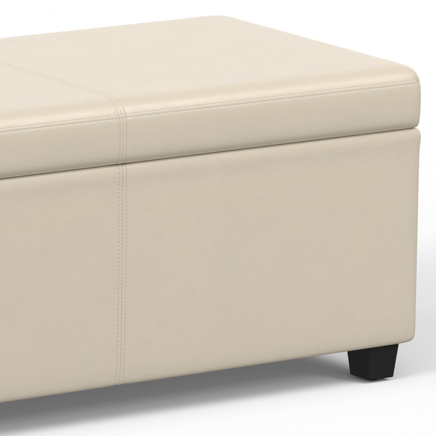 SIMPLIHOME Avalon Extra Large Storage Ottoman Bench - 54 inch Wide Upholstered Vegan Leather Rectangular Lift-Top Ottoman in Satin Cream, Contemporary Bench for Living Room with Hidden Storage