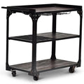 BOWERY HILL Transitional Bar Cart, 40 in W x 20 in D x 36 in H, Distressed Tobacco Brown Finish with Black Iron Frame, Stemware Storage, Towel Bar, Wine Bottle Shelves, Industrial Style for Dining