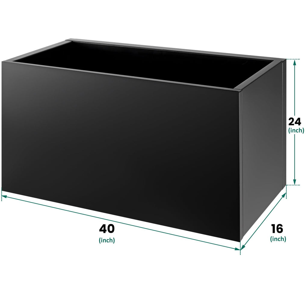Meyoppm 40"x16"x24" Steel Planter Box, Heavy Duty Galvanized Metal Planter with Drainage Hole, Rust-Resistant Indoor & Outdoor Planter for Patio, Balcony, Garden Black
