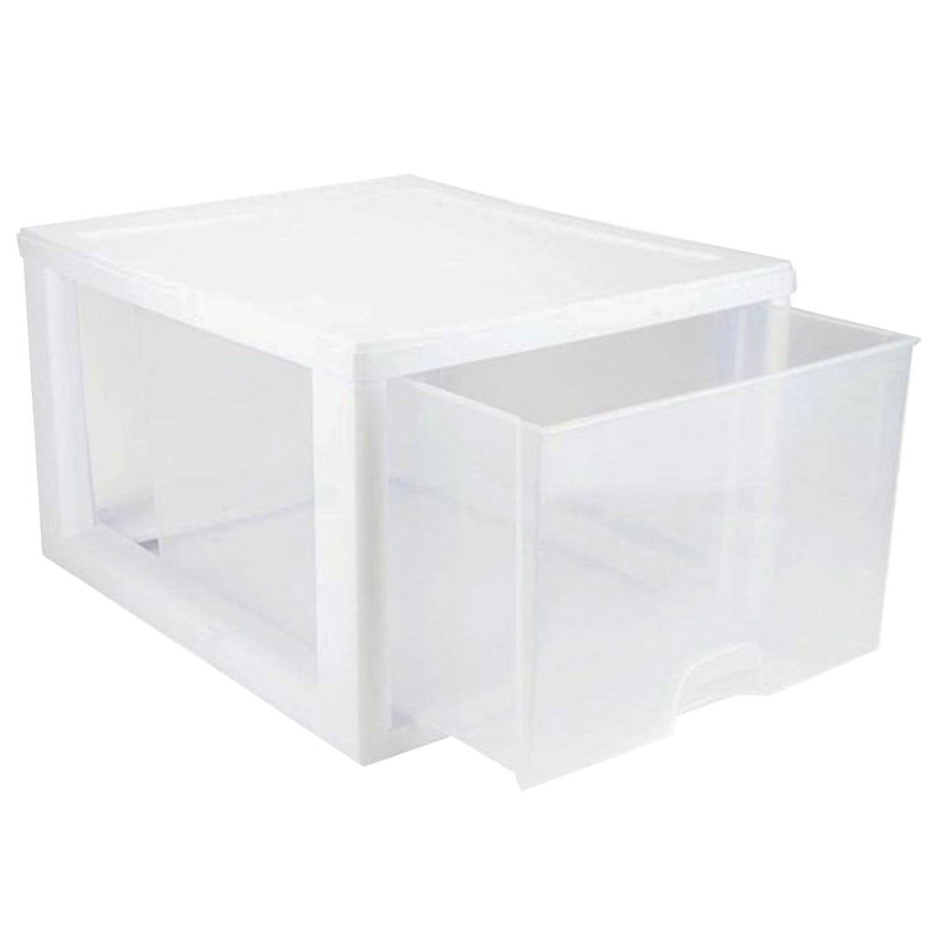 Sterilite 16-Pack 27 Quart Stacking Drawer, Clear Storage Closet Organizer, White Frame - Stackable Modular Plastic Drawers for Clothes, Accessories, Craft Supplies, Shoes or Linens