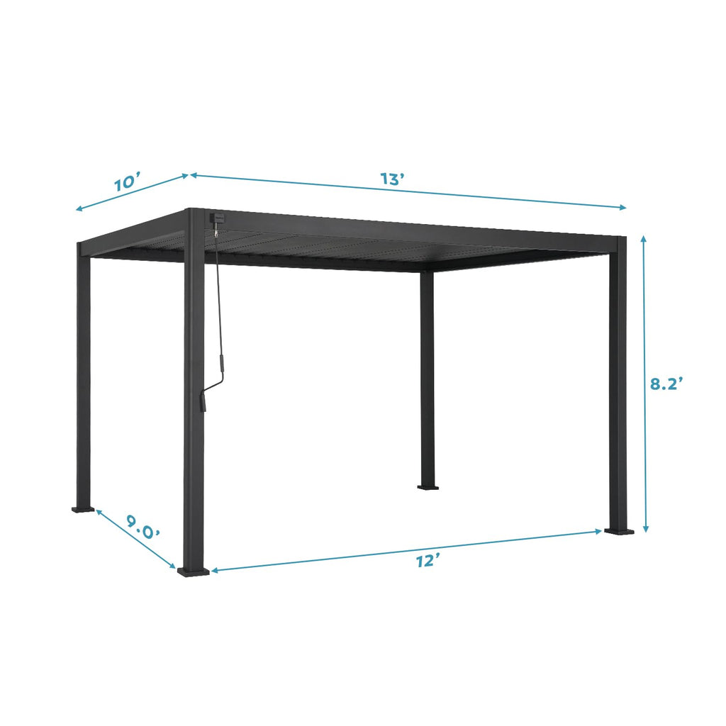 Mirador 111S Round Louvered Pergola Gazebo, 10Ft x 13Ft, Full Aluminum Frame, Adjustable Roof, Outdoor, Durable, Charcoal