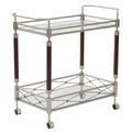 Scranton & Co Serving Cart, 31.25" W x 16.5" D x 30" H, Brushed Nickel Metal Frame, Walnut Wood Accents, Tempered Glass Shelves, Mobile Bar Cart for Entertaining