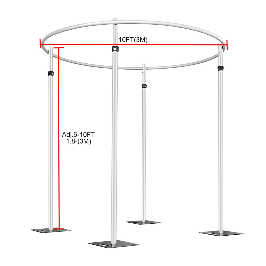 Hecis Portable Pipe and Drape Round Backdrop Stand , 6-10' Tall x 10' Wide Adjustable Round Backdrop Kit for Event， Party, Trade Shows and Wedding Decor