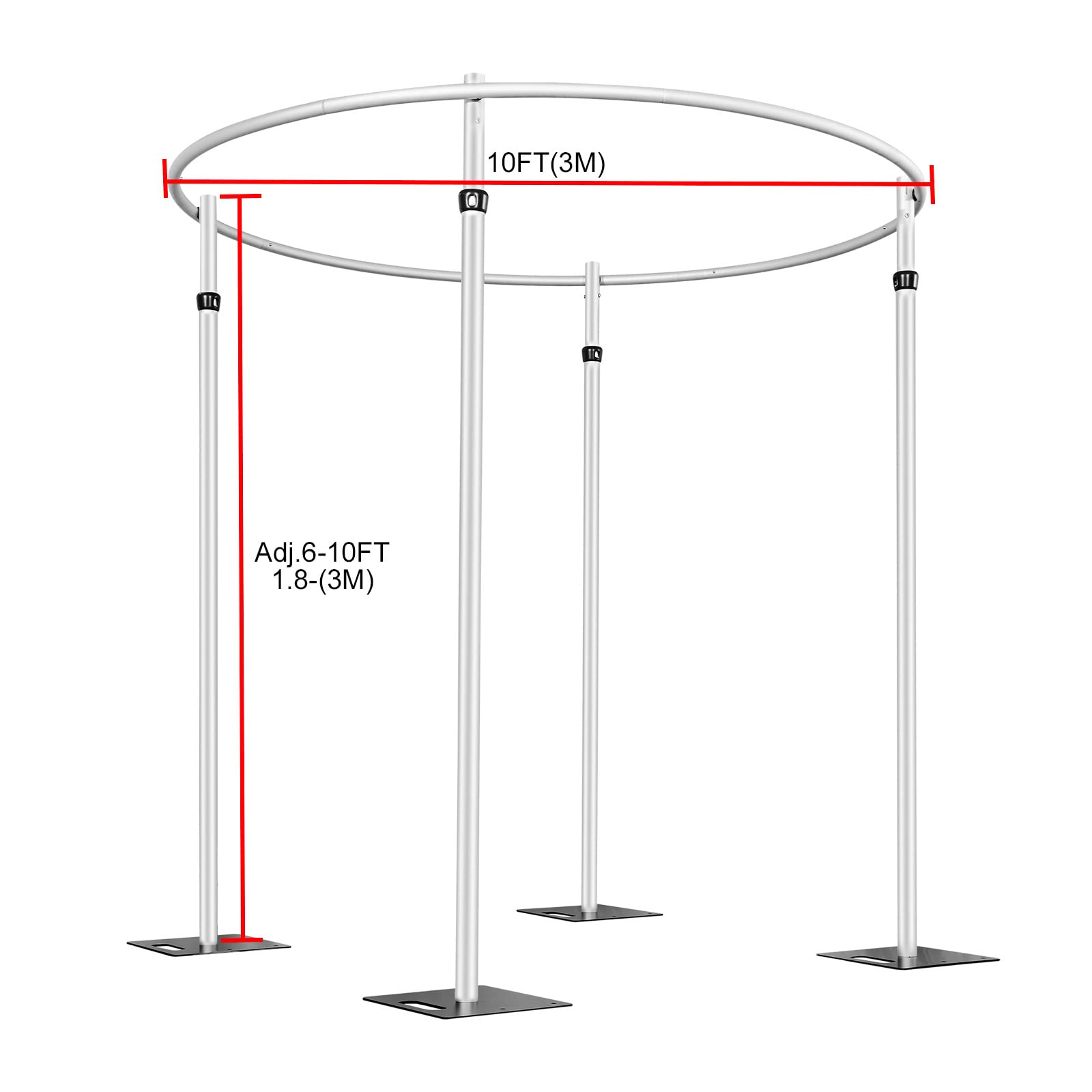 Hecis Portable Pipe and Drape Round Backdrop Stand , 6-10' Tall x 10' Wide Adjustable Round Backdrop Kit for Event， Party, Trade Shows and Wedding Decor