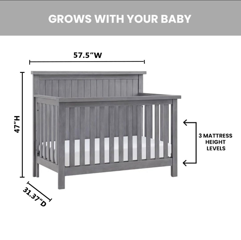 Soho Baby Everlee 4-in-1 Convertible Crib, Graystone