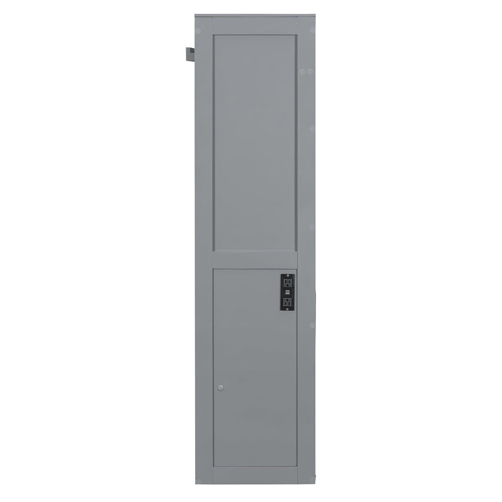 Ball & Cast Full Size Wall Cabinets Murphy Bed with Charging Station and Slat Support,Wood Hideaway Cabinet Platform Beds w/Leg & Lock,can be Folded,Space-Saving,for Small Room,Dorms,Gray