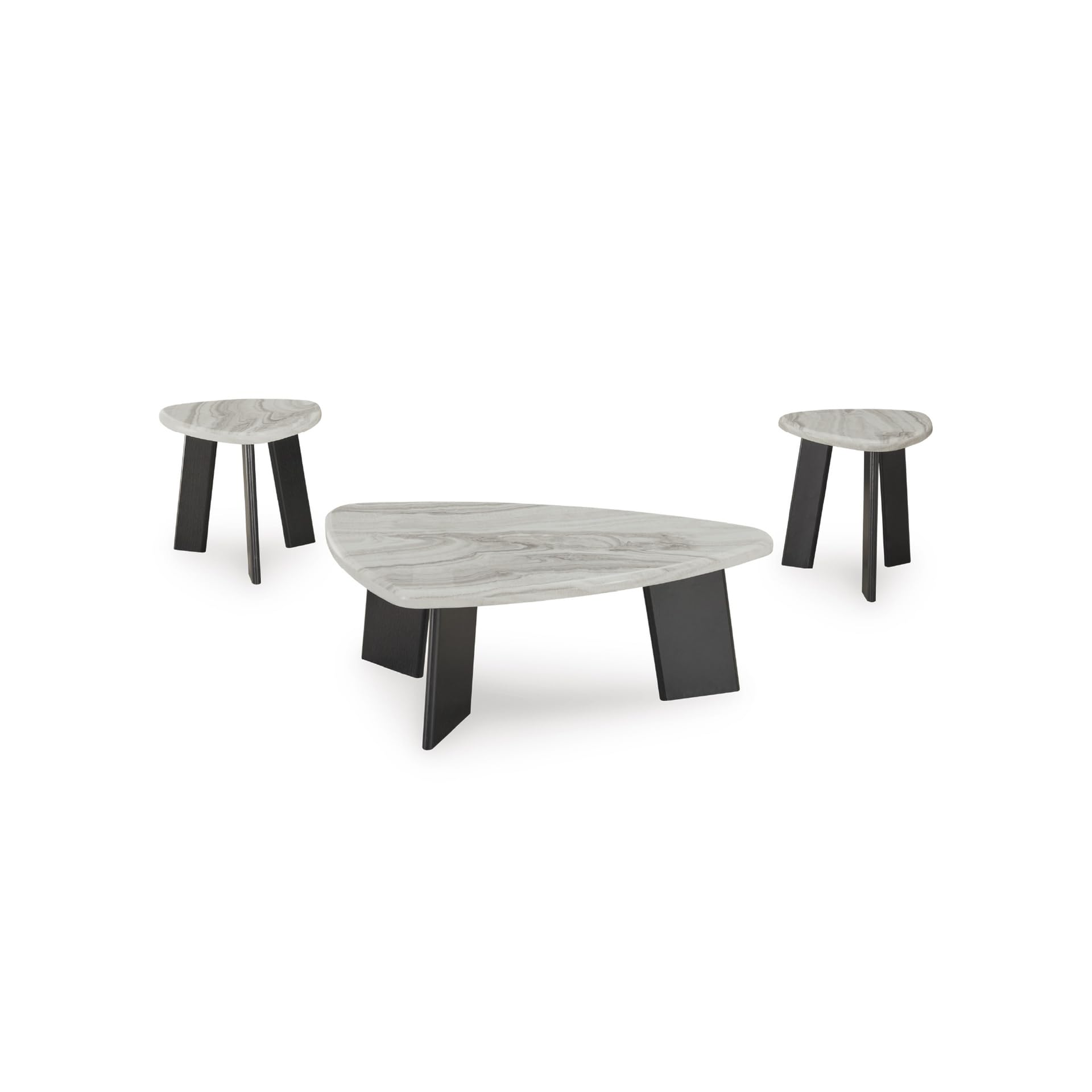 Signature Design by Ashley Lilyberg Contemporary Table with Faux Marble Top, Set of 3, Light Gray & Black