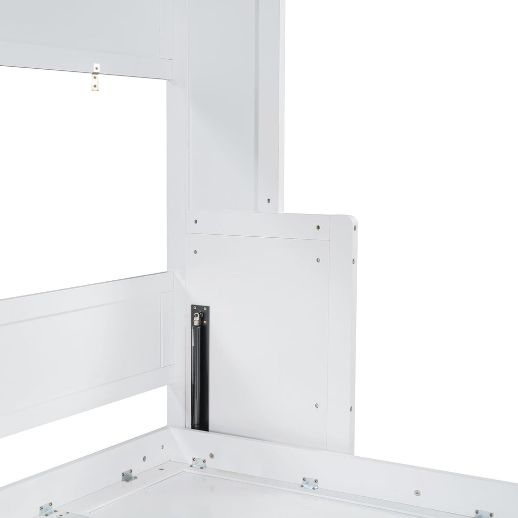 Ball & Cast Murphy Bed Full Size Hideaway Beds with Hydraulic Lift & Desk Design,Industrial Multifunction Wood Wall Cabinets Bedframe W/Hardware Chain,Space-Saving for Apartment,White