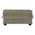 Bowery Hill Wicker & Rattan Storage Trunk, Handmade Solid Mahogany Wood Frame, Tan Finish, 42 in Wide, Lift-Top Spacious Compartment, Farmhouse Style Coffee Table or Storage for Living Room or Bedroom