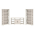Bush Furniture Key West Tall TV Stand with Set of 2 Bookcases, Farmhouse Entertainment Center for 65 Inch Television, 17D x 60W x 66H, Linen White Oak