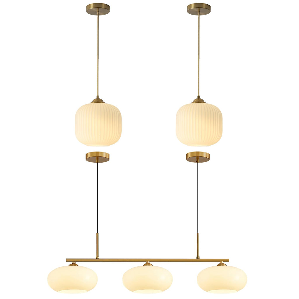 KCO Lighting Modern Gold White Glass Pendant Light Contemporary Brass Kitchen Island Pendant Light Fixture 3 Light Linear Pendant Lighti Modern Globe Linear Chandelierng