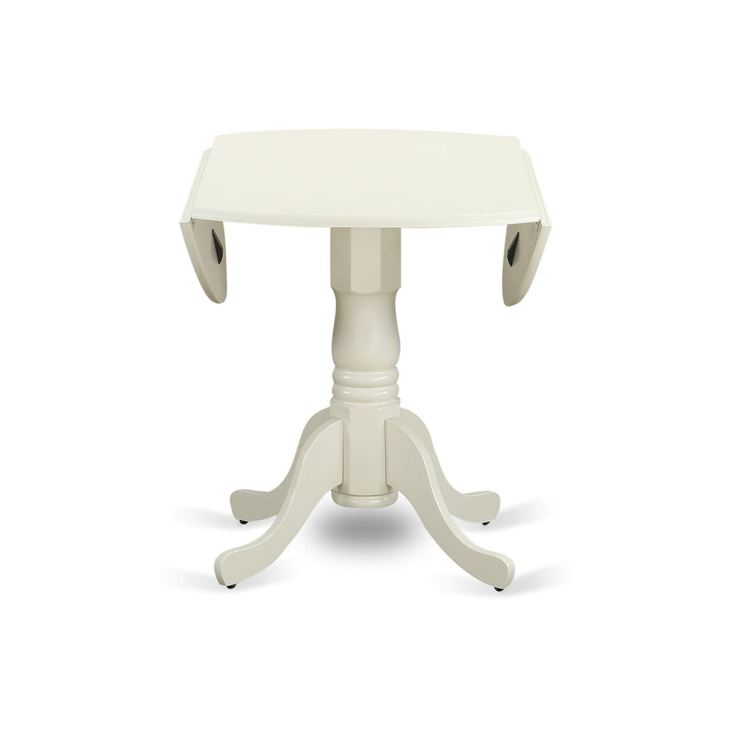 East West Furniture DLBO3-WHI-W 3 Piece Dining Room Table Set Contains a Round Kitchen Table with Dropleaf and 2 Dining Chairs, 42x42 Inch, Linen White