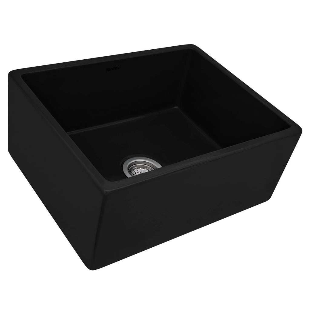 Ruvati 23-inch Fireclay Farmhouse Kitchen Laundry Utility Sink Single Bowl - Glossy Black- RVL2468BK