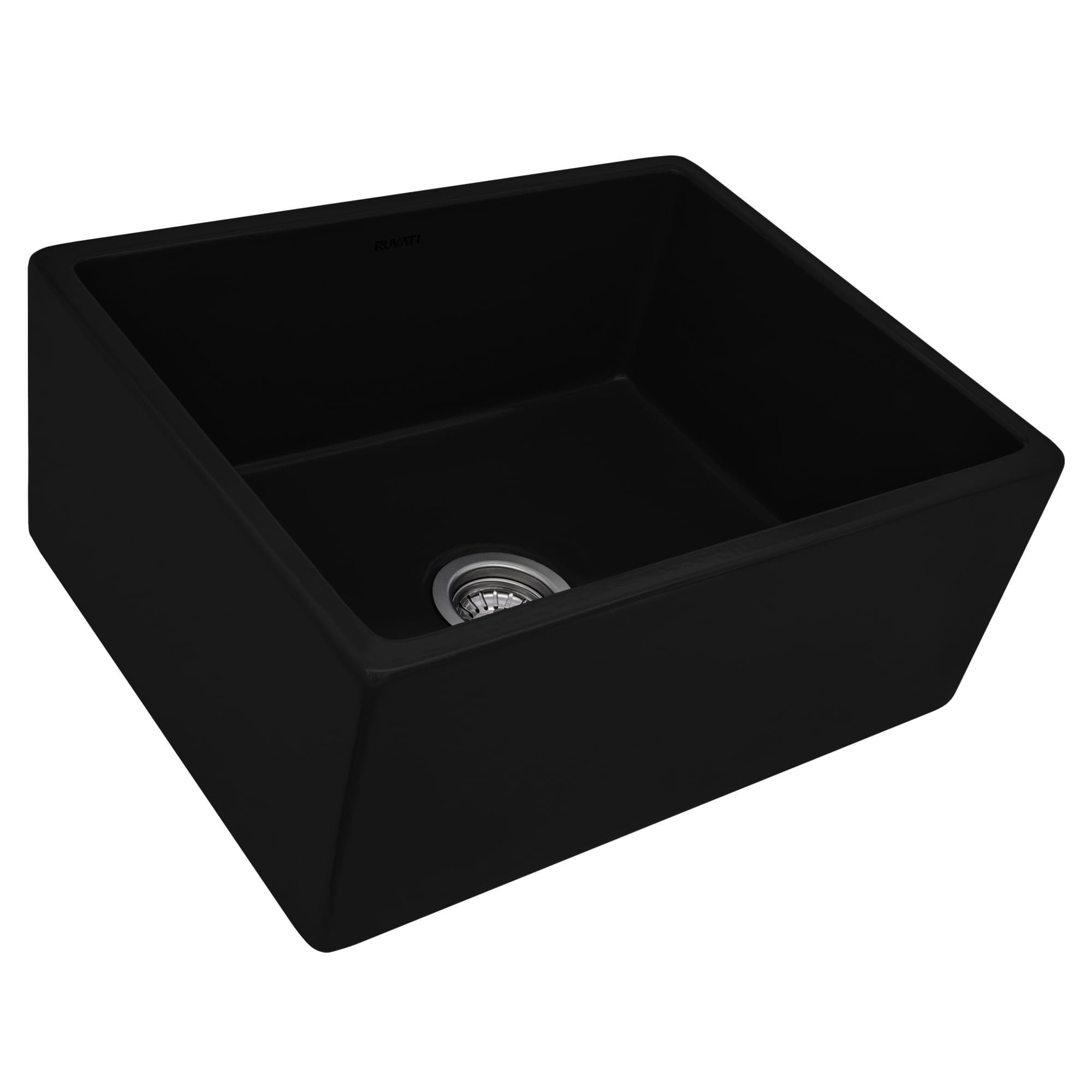 Ruvati 23-inch Fireclay Farmhouse Kitchen Laundry Utility Sink Single Bowl - Glossy Black- RVL2468BK