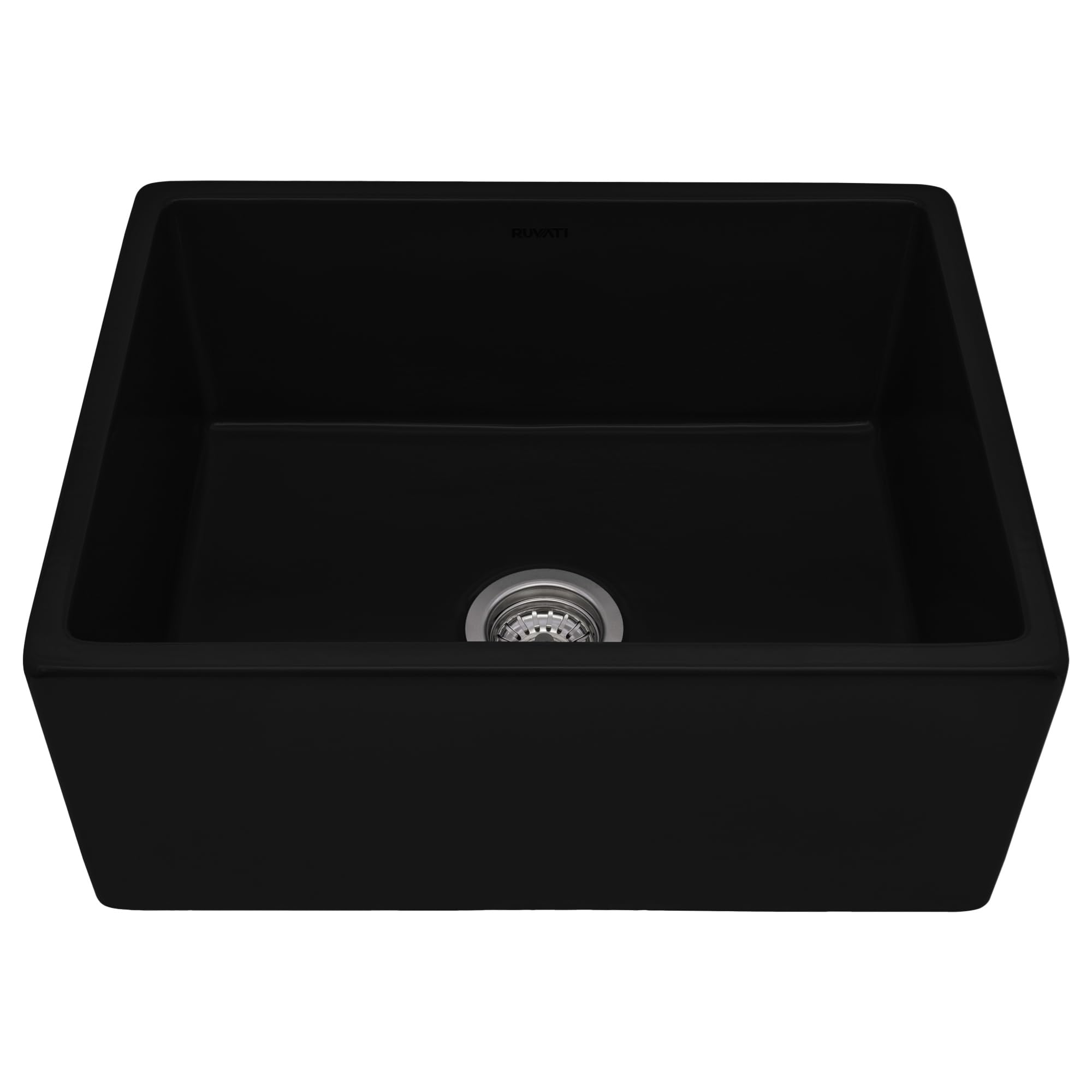 Ruvati 23-inch Fireclay Farmhouse Kitchen Laundry Utility Sink Single Bowl - Glossy Black- RVL2468BK