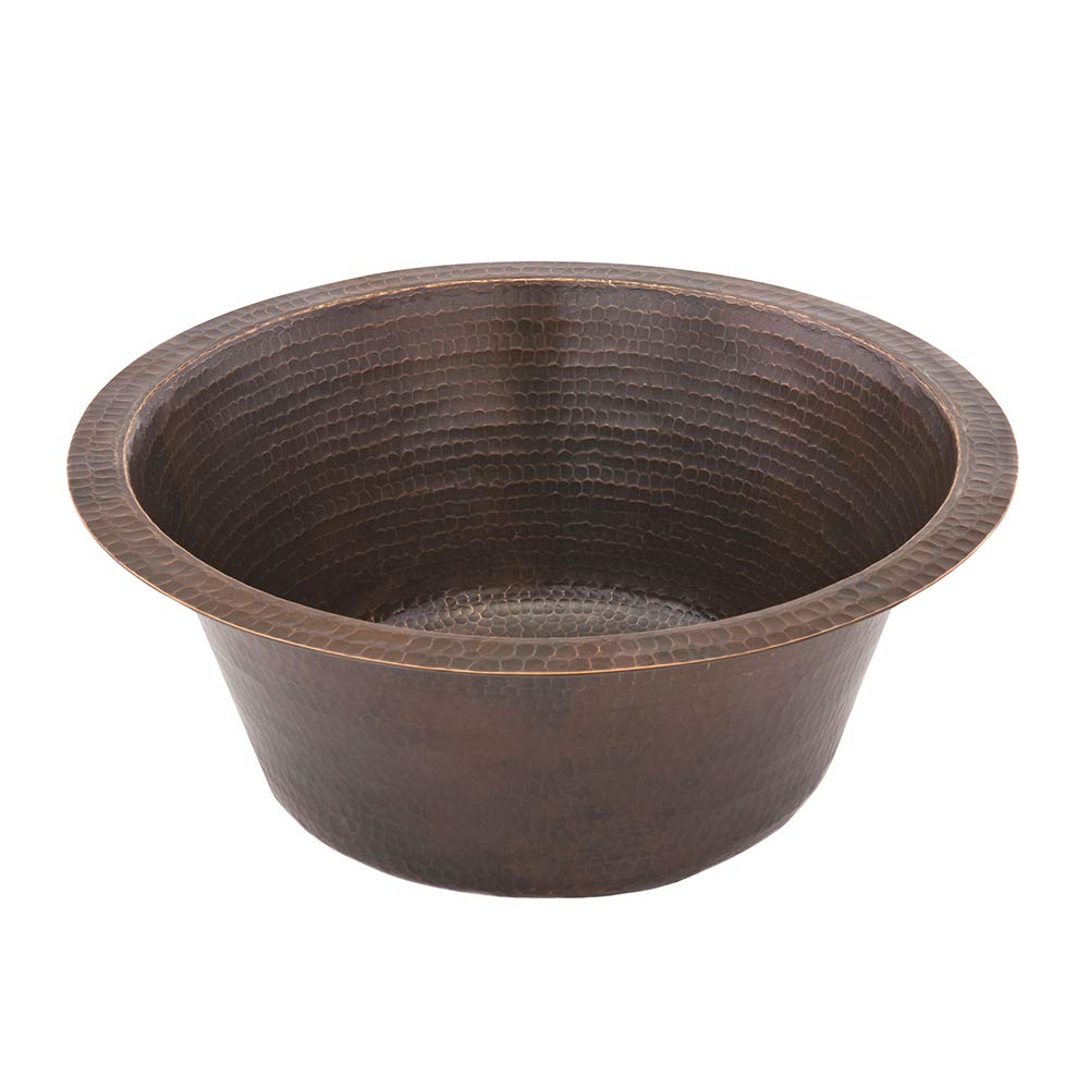 Premier Copper Products BR16DB2 16-Inch Universal Round Hammered Copper Bar Sink with 2-Inch Drain Size, Oil Rubbed Bronze