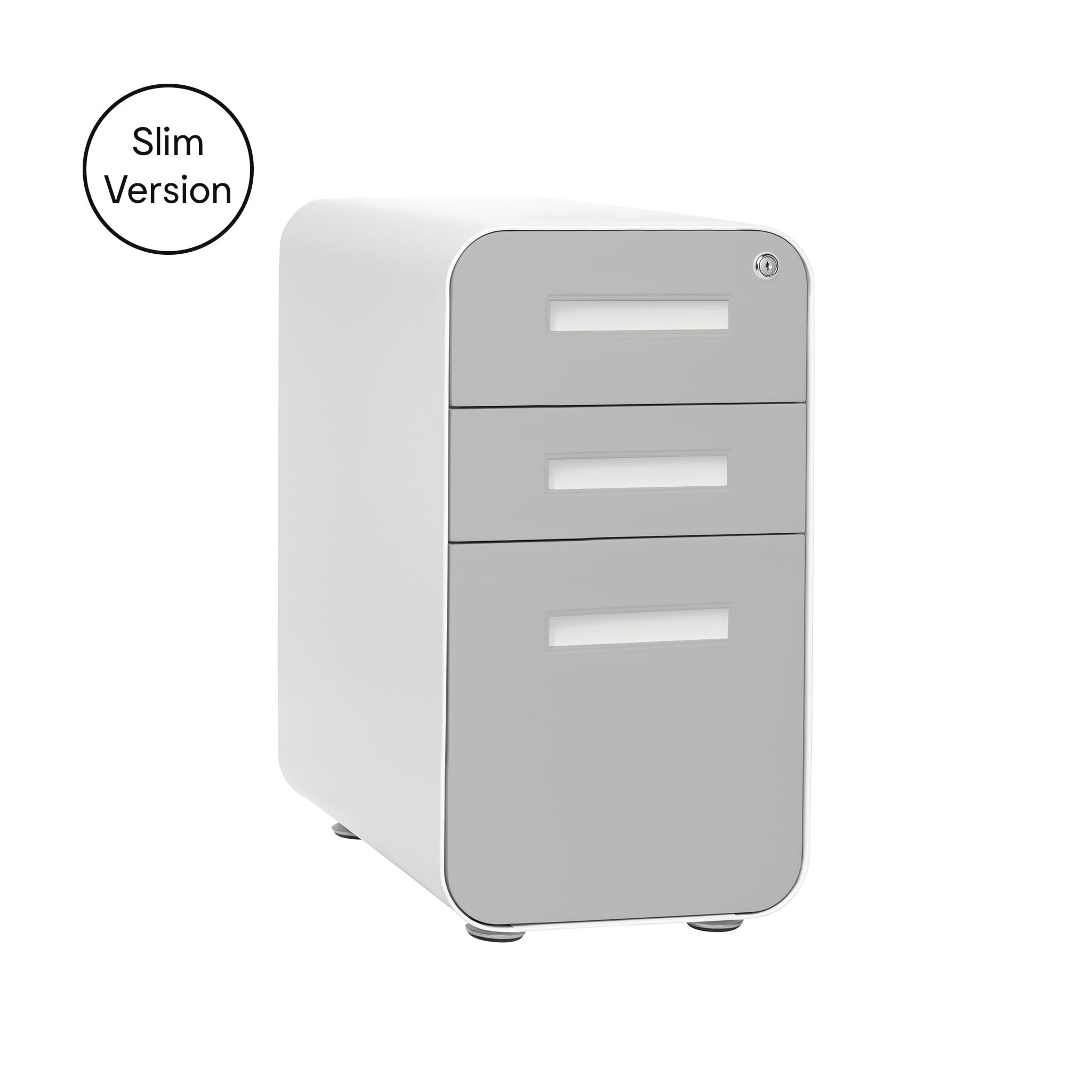 Laura Davidson Furniture Stockpile Slim 3-Drawer Mobile File Cabinet with Lock - Under Desk Metal Filing Cabinet, Legal/Letter File Folders, Wheels & Stationary Feet, Assembled, Light Grey Faceplate
