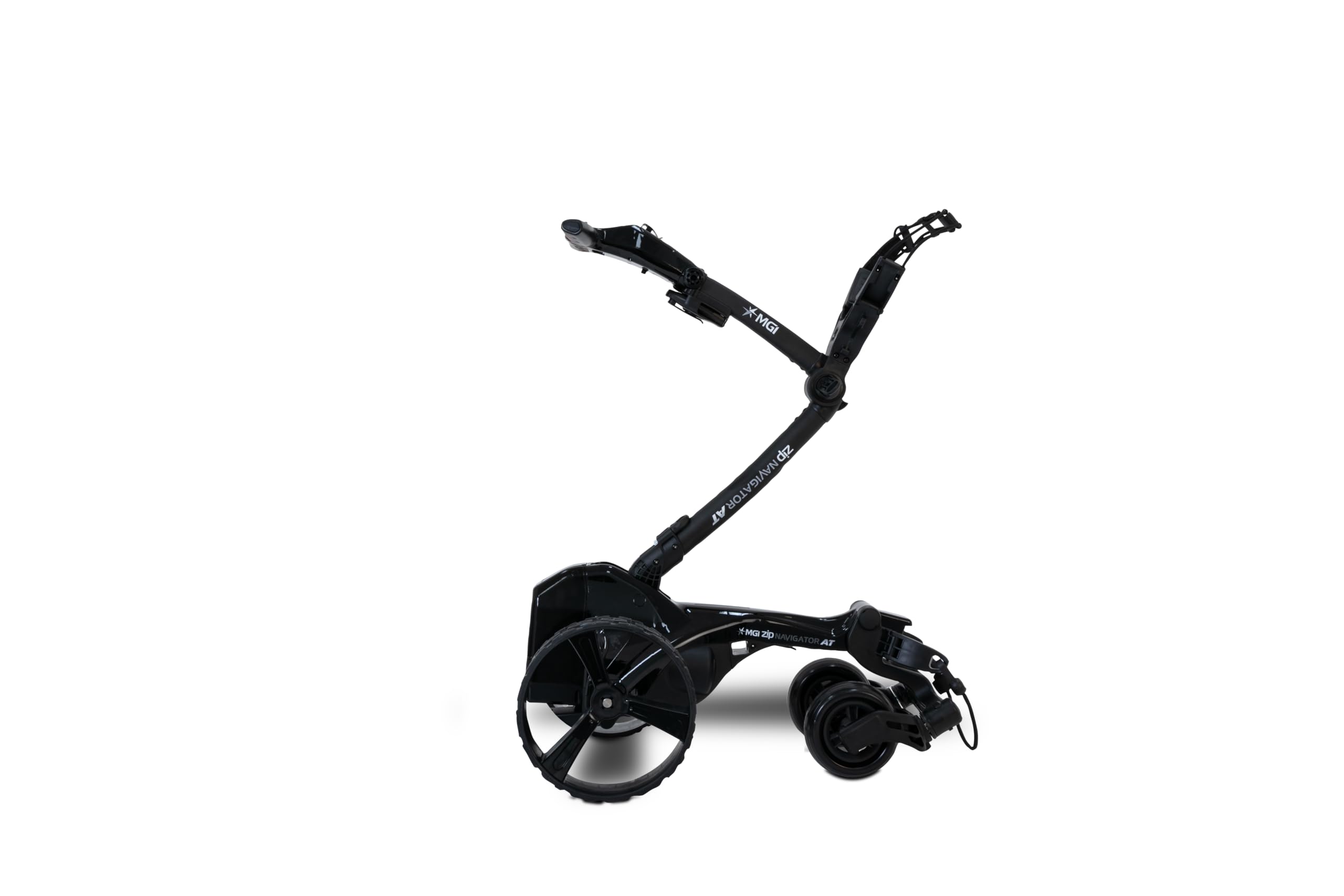 MGI Zip Navigator All Terrain Electric Golf Cart - 36 Hole Battery - Remote Control - Accessories Included (Drink, Umbrella, & GPS-Phone Holer), Gloss Black-Matte Black